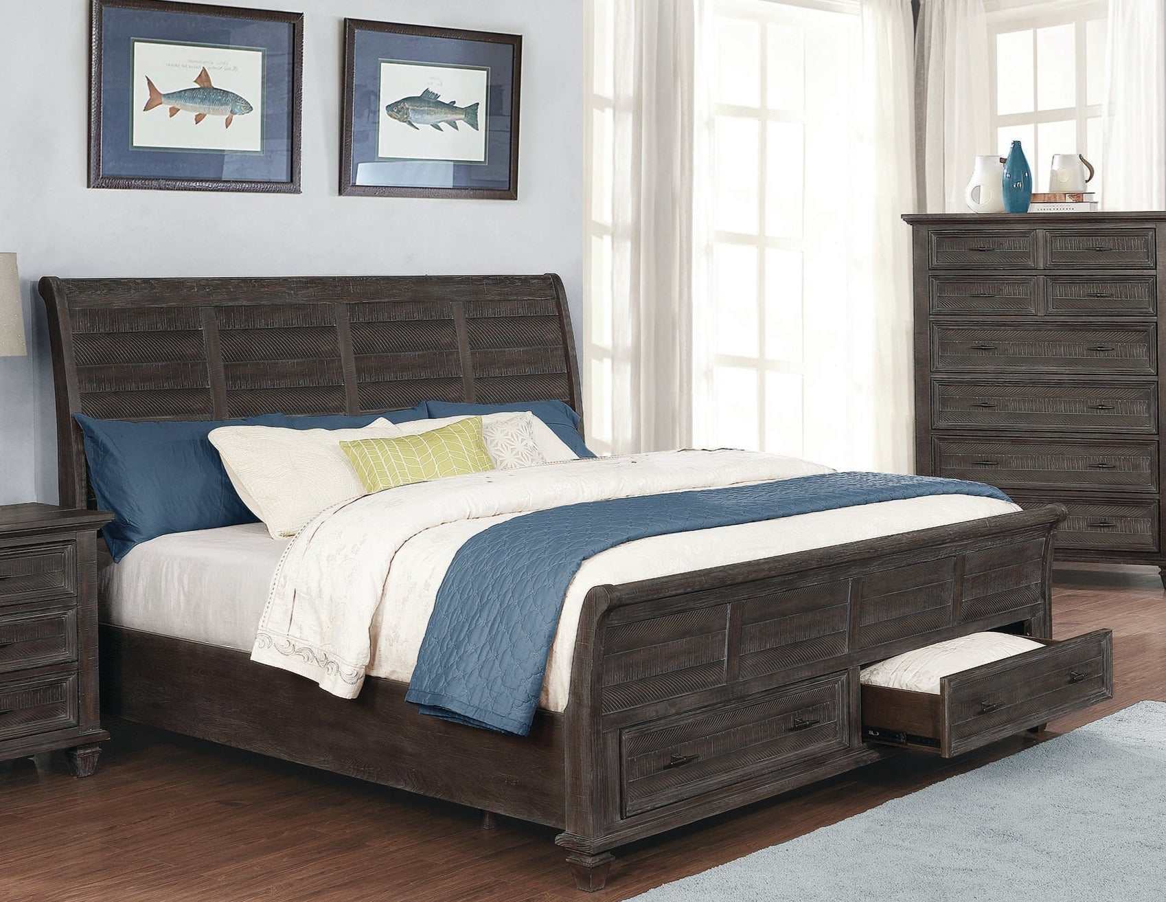 Atascadero Weathered Carbon Queen Bed w/ Storage - Ornate Home