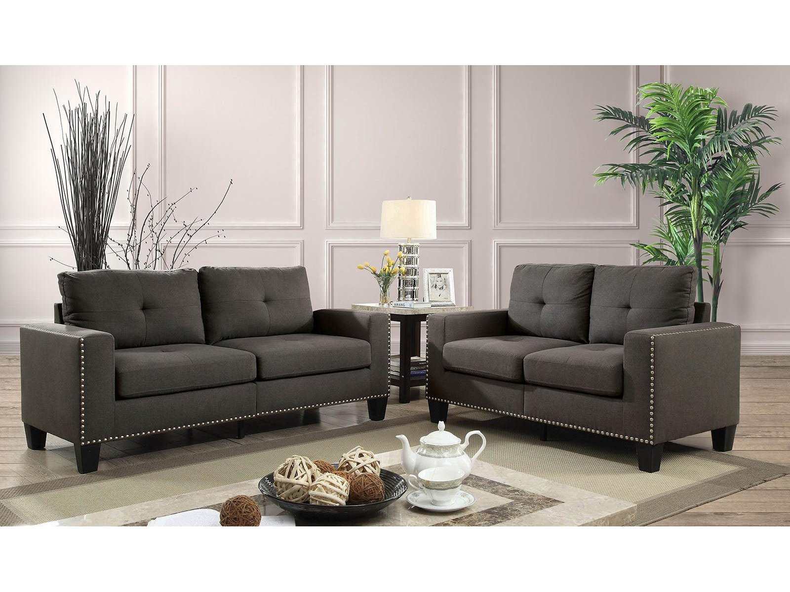 Attwell Gray Stationary Sofa & Loveseat 2pc - Ornate Home