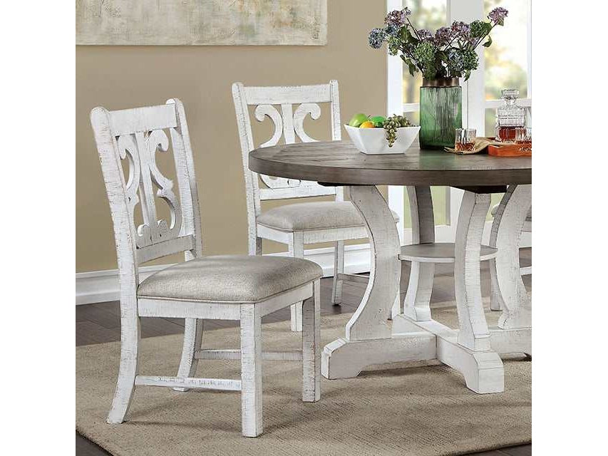 Auletta Distressed White/Gray Round Dining Table - Ornate Home