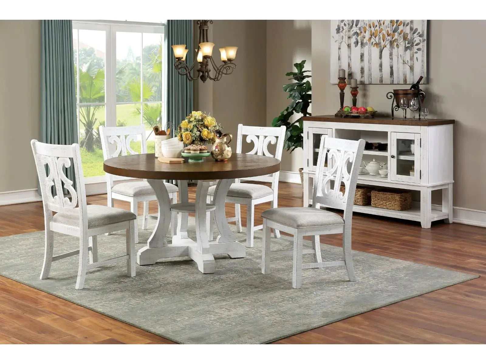 Auletta White & Dark Oak 5pc Round Dining Room Set - Ornate Home