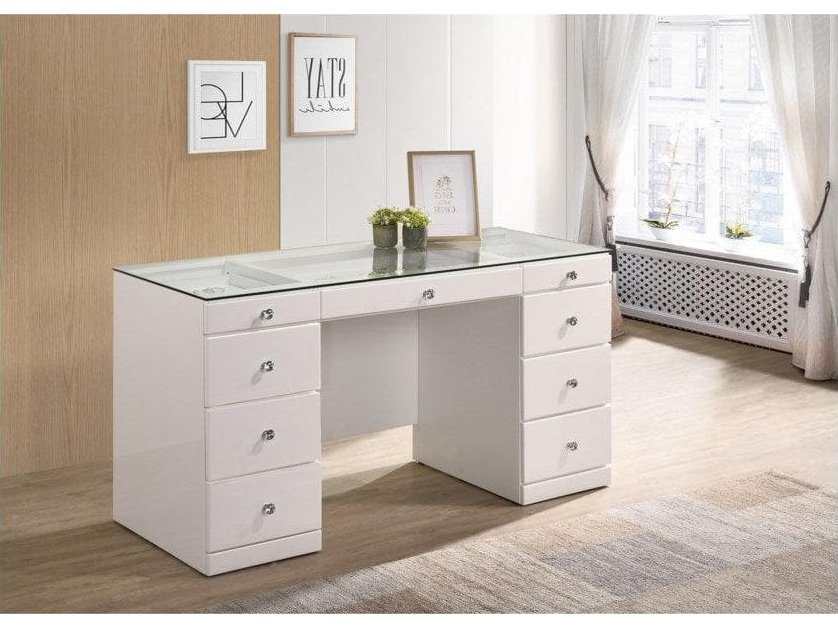Avery White Vanity Desk w/ Glass Top - Ornate Home