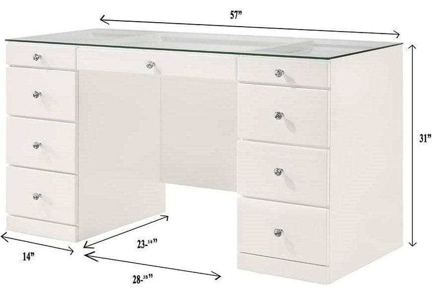 Avery White Vanity Desk w/ Glass Top - Ornate Home