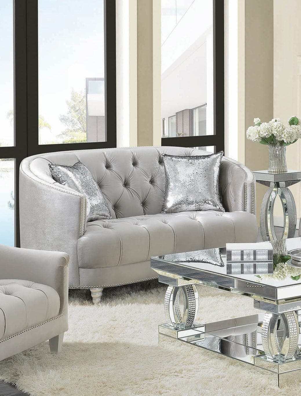 Avonlea Grey Velvet Loveseat - Ornate Home