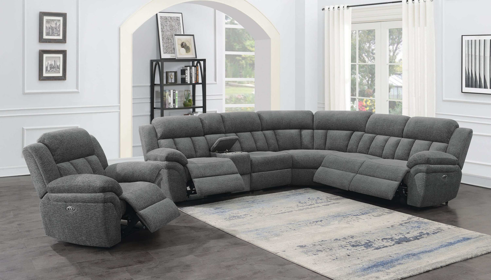 Bahrain Charcoal 6pc Power Reclining Sectional - Ornate Home