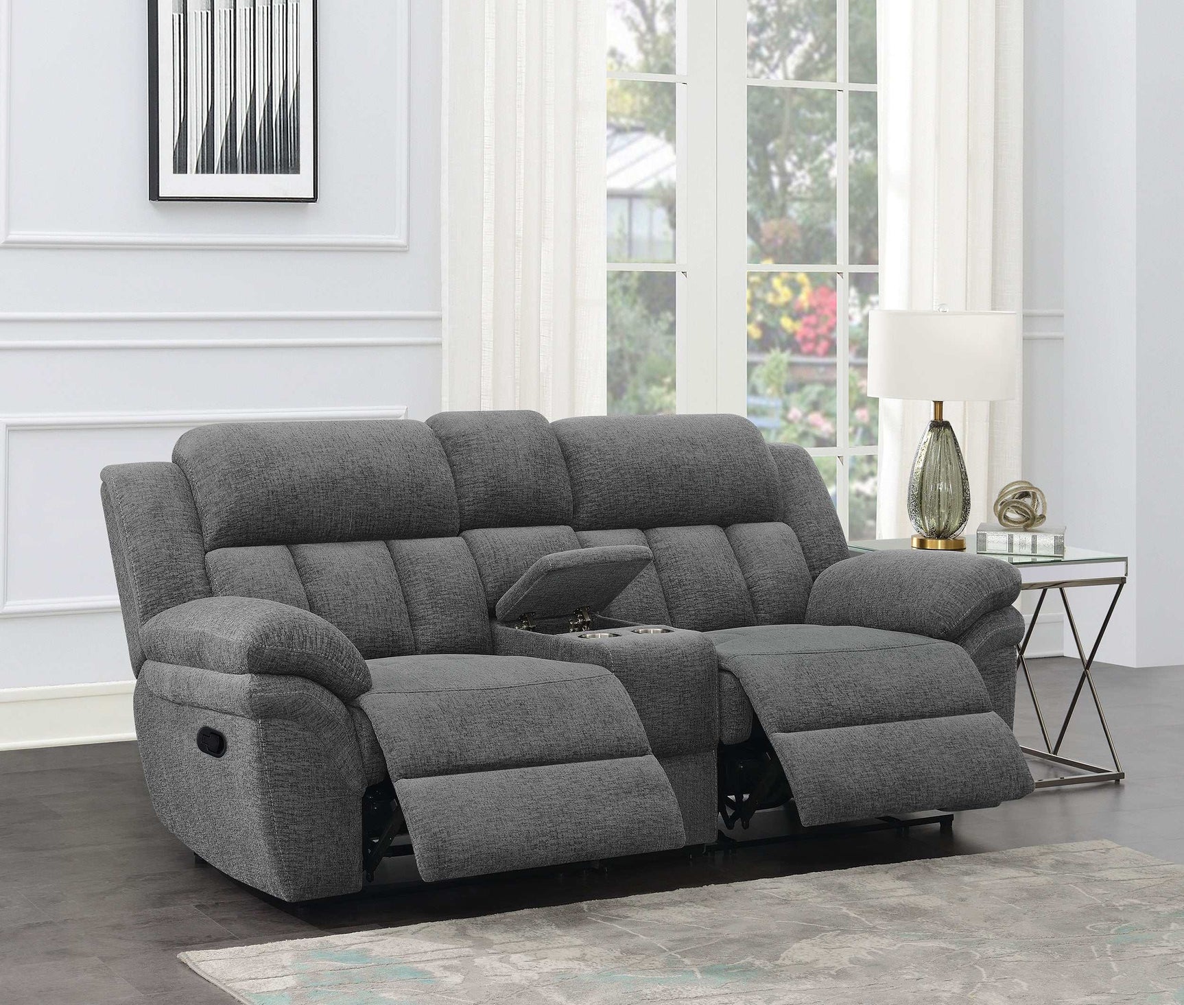Bahrain Charcoal Motion Loveseat - Ornate Home
