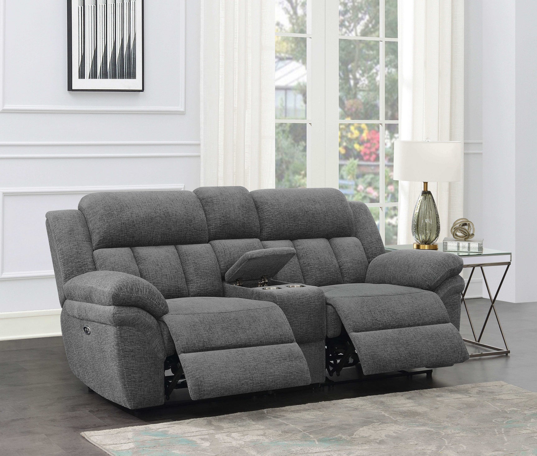Bahrain Charcoal Power Loveseat - Ornate Home