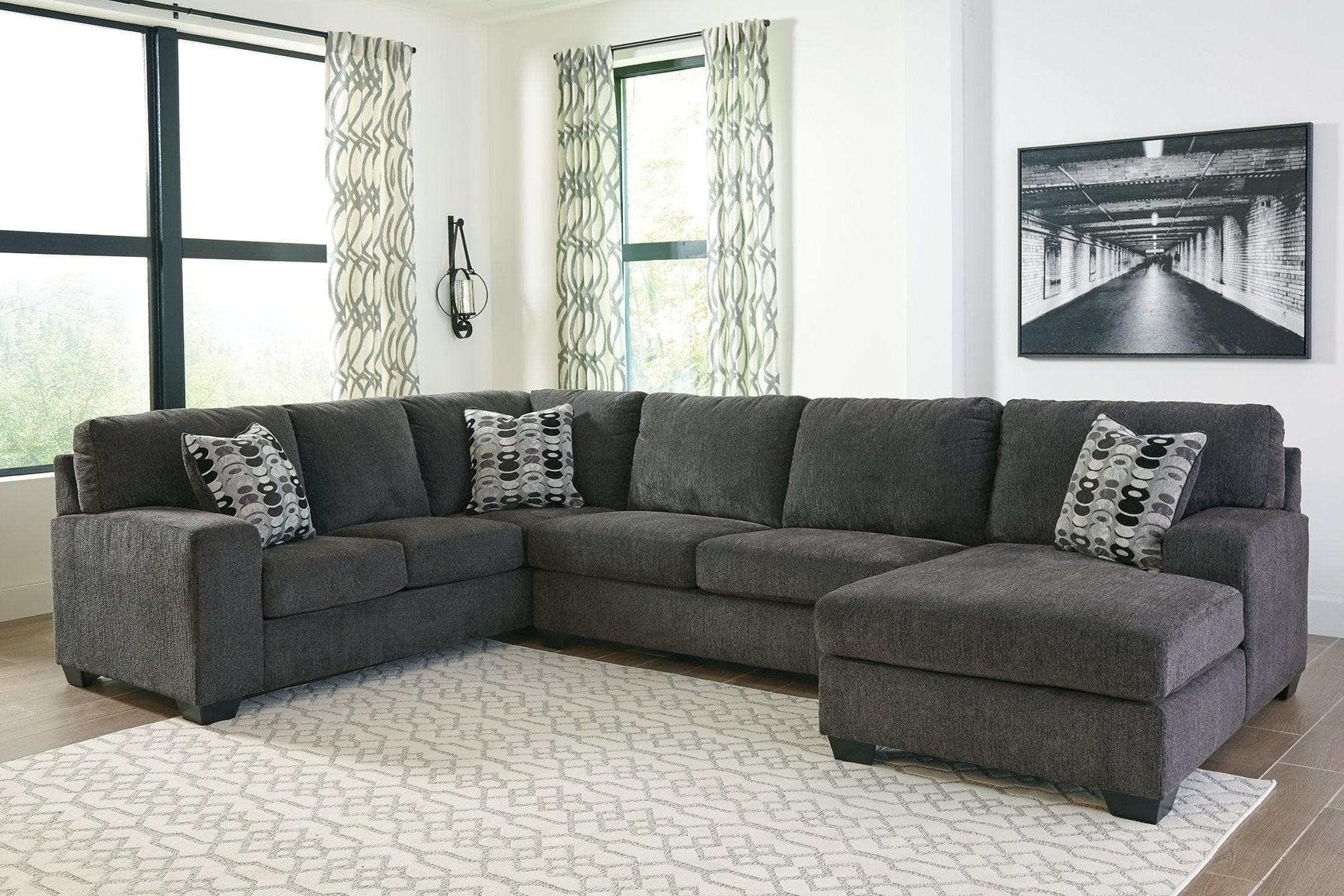 Ballinasloe Smoke 3pc Sectional w/ Chaise - Ornate Home