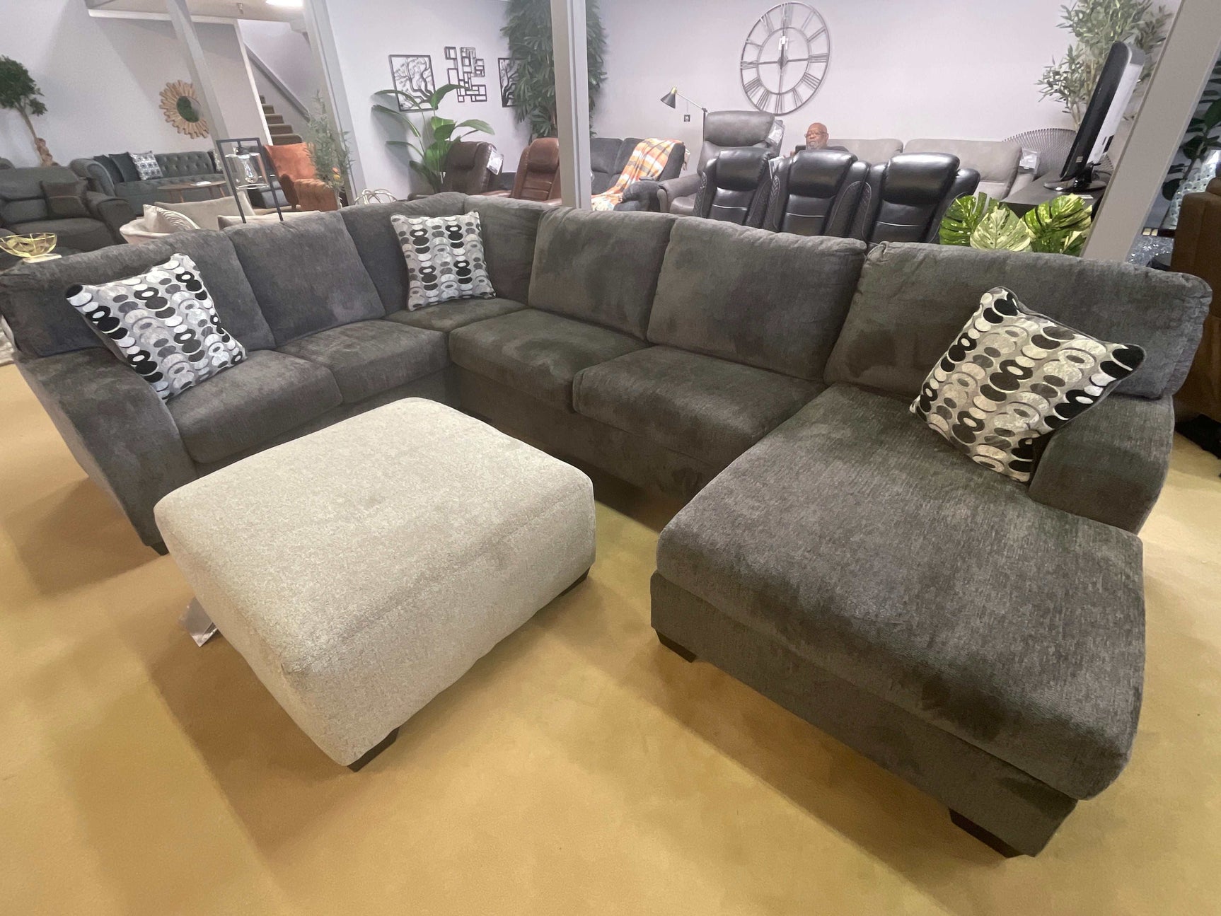Ballinasloe Smoke 3pc Sectional w/ Chaise - Ornate Home