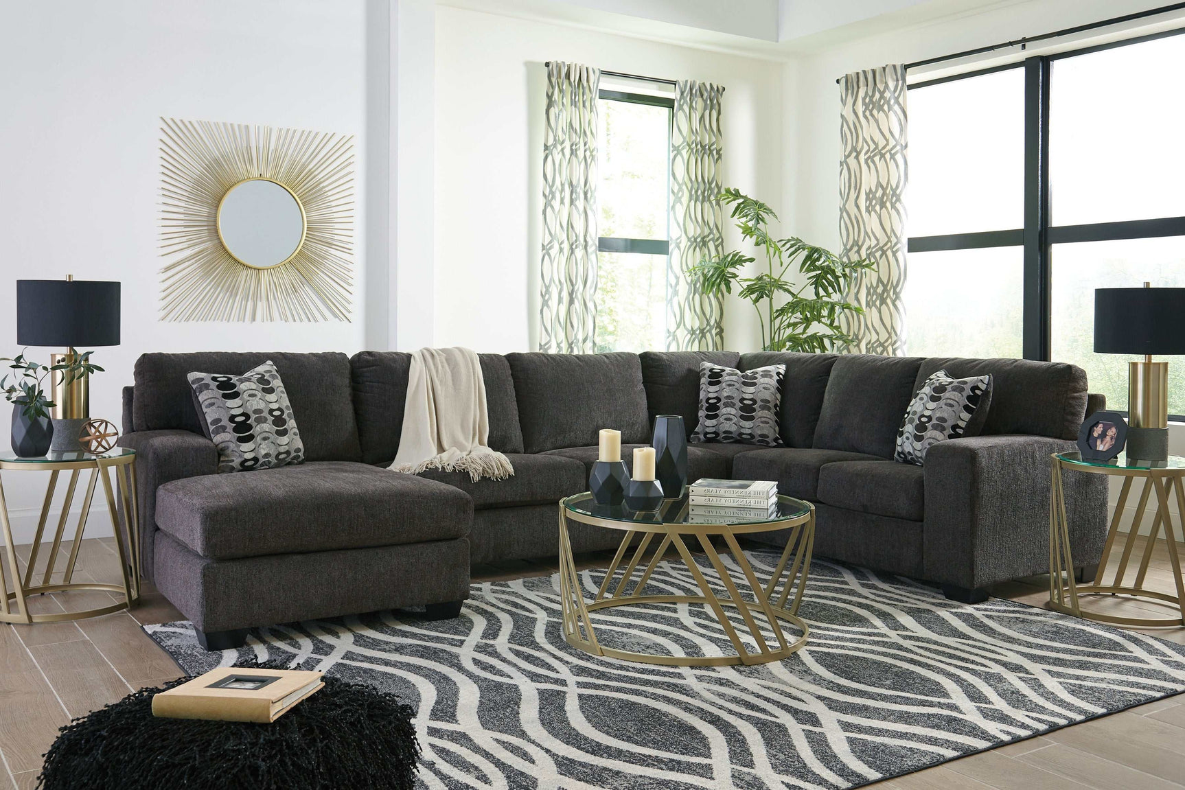 Ballinasloe Smoke 3pc Sectional w/ Chaise - Ornate Home