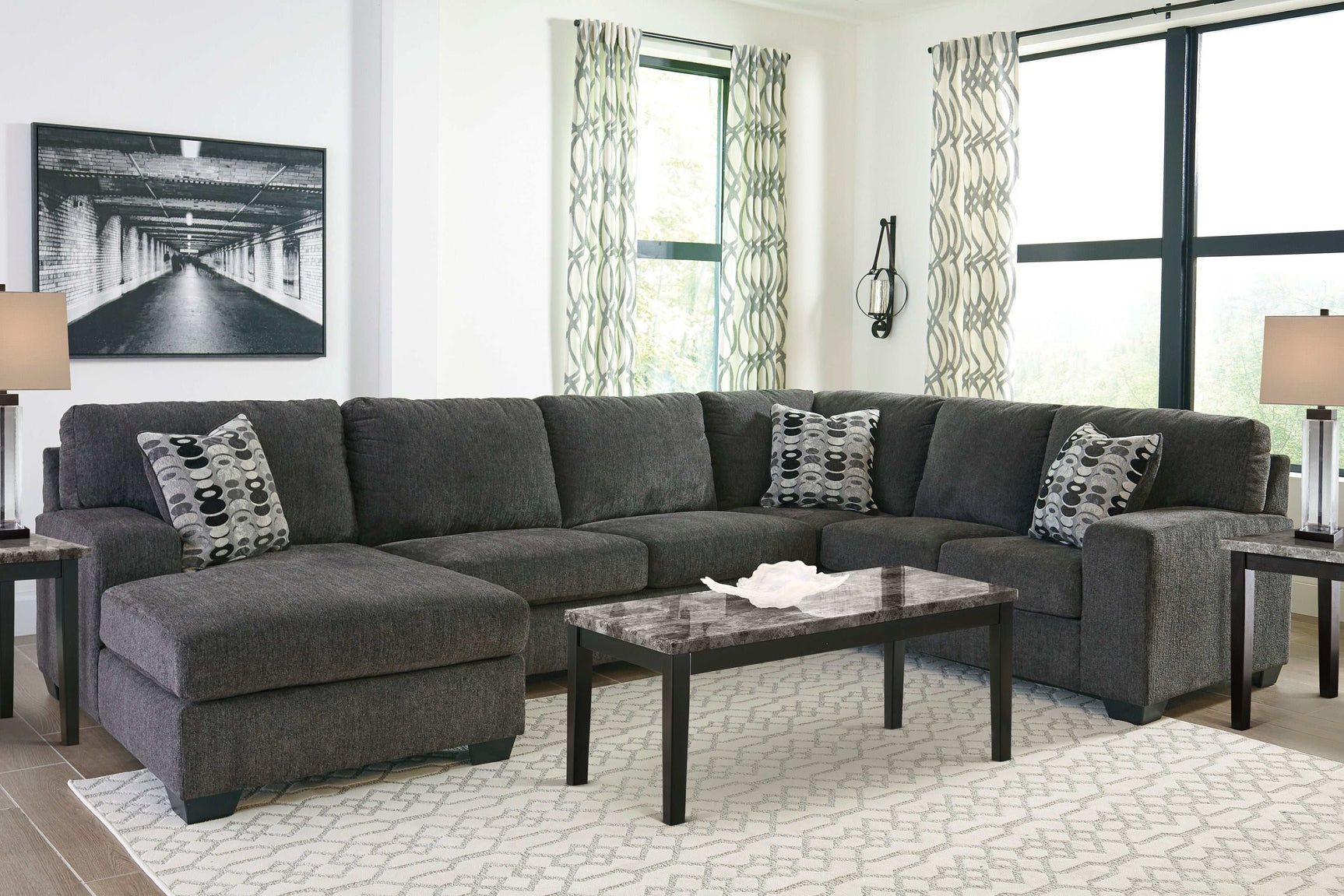 Ballinasloe Smoke 3pc Sectional w/ Chaise - Ornate Home