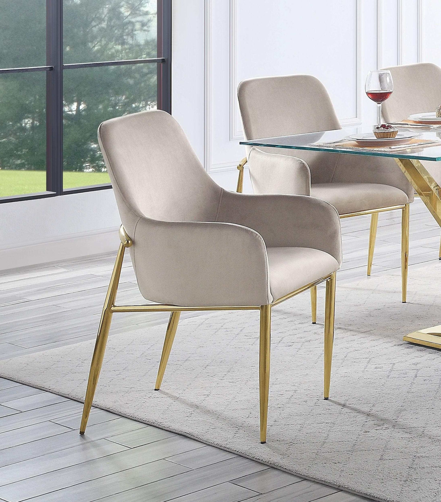 Barnard Clear Glass Top & Mirrored Gold Dining Room Set / 7pc - Ornate Home