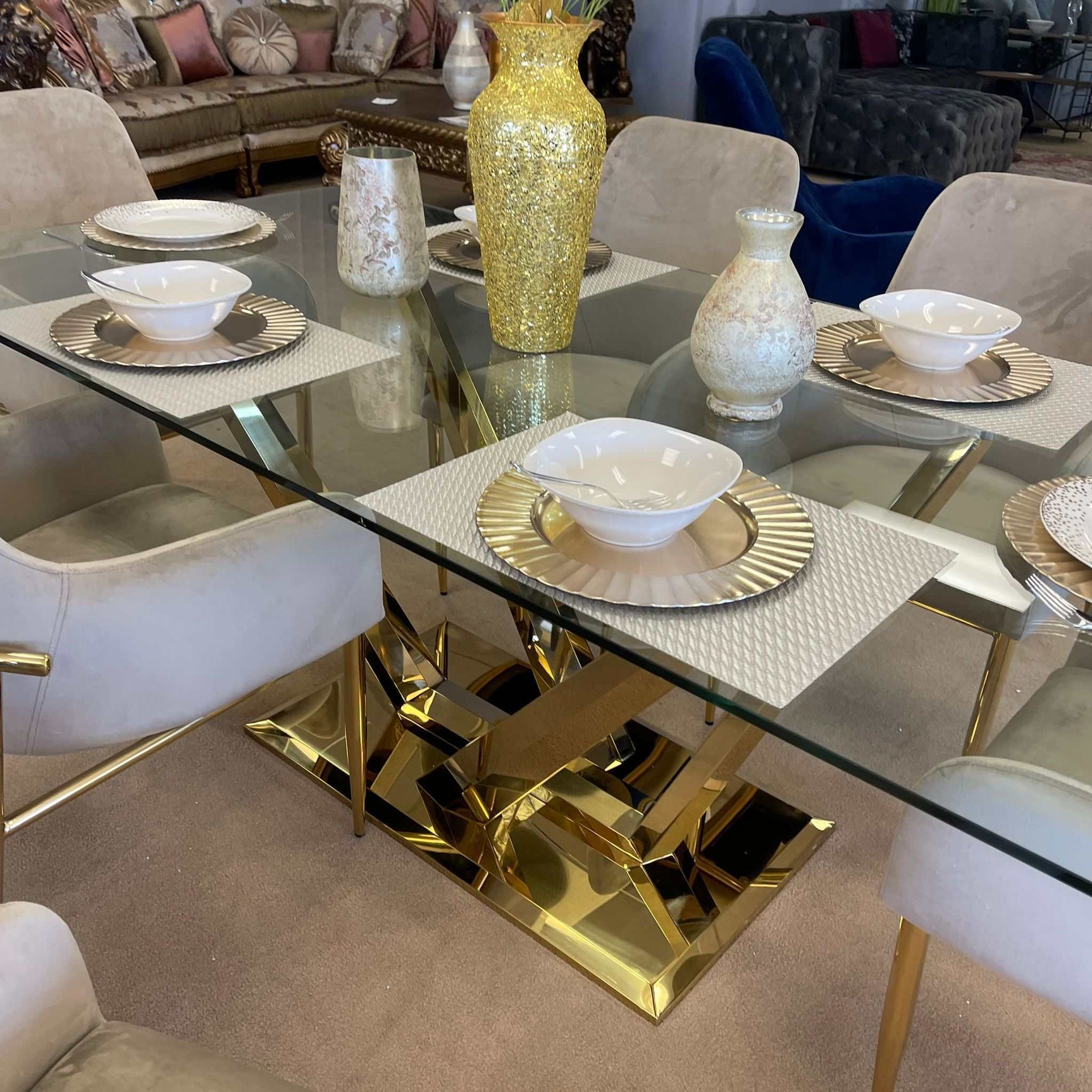 Barnard Clear Glass Top & Mirrored Gold Finish Dining Table - Ornate Home