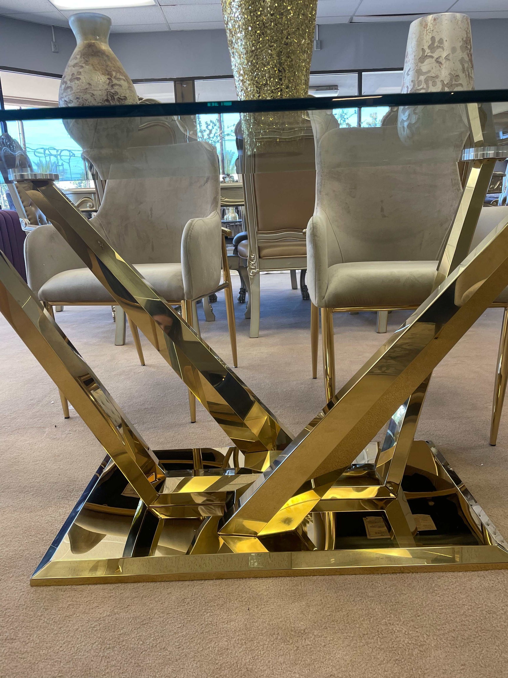 Barnard Clear Glass Top & Mirrored Gold Finish Dining Table - Ornate Home