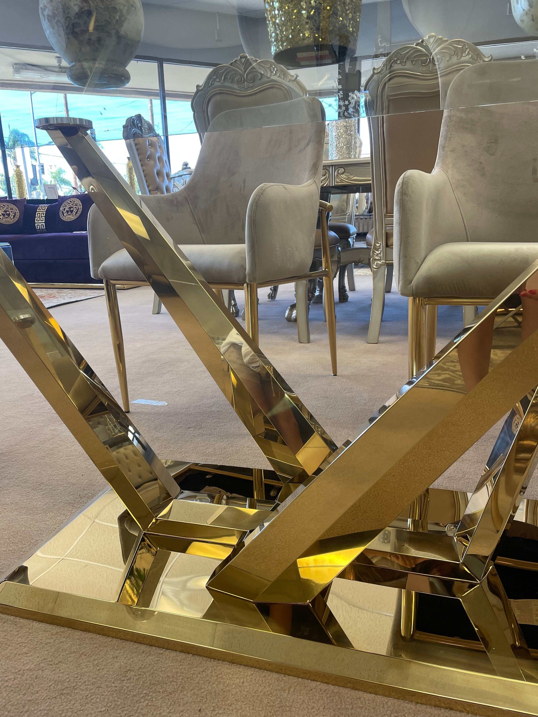 Barnard Clear Glass Top & Mirrored Gold Finish Dining Table - Ornate Home