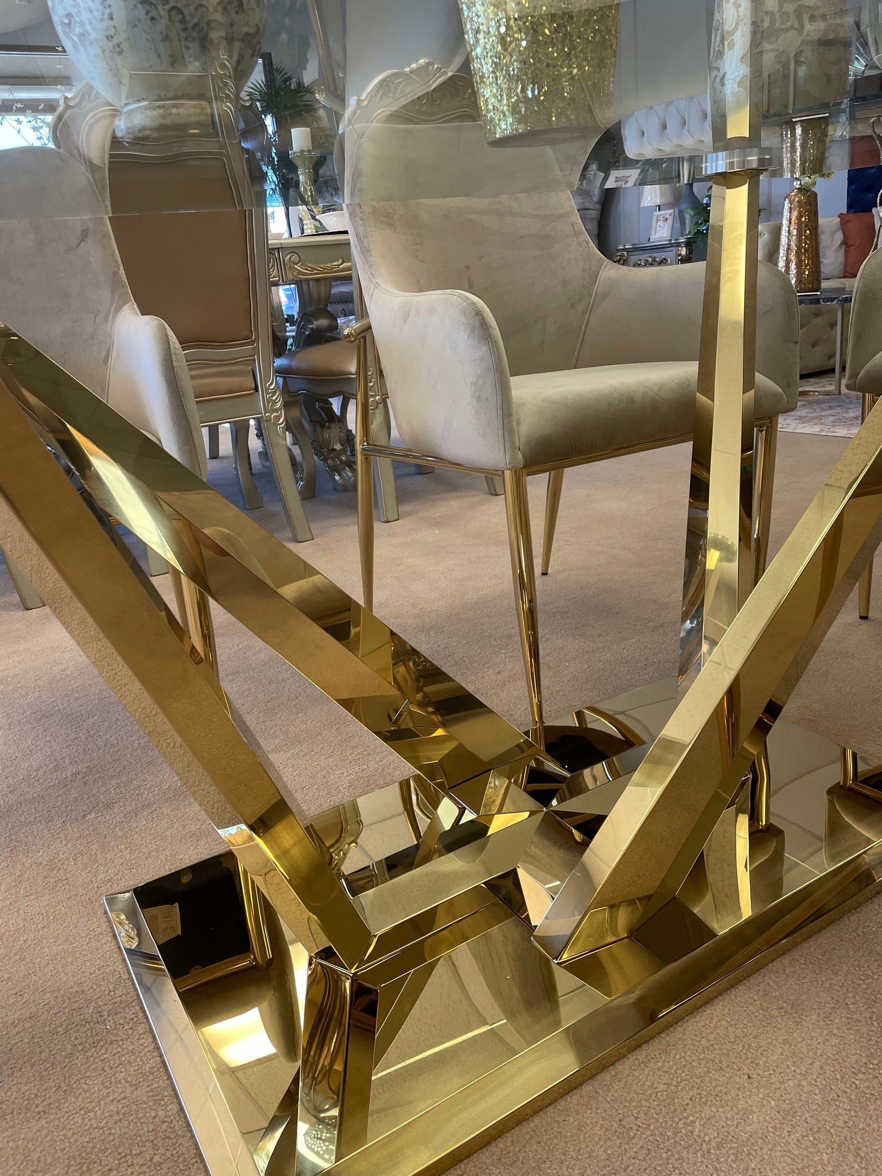 Barnard Clear Glass Top & Mirrored Gold Finish Dining Table - Ornate Home