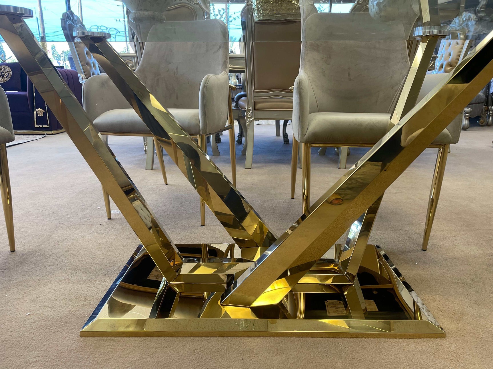 Barnard Clear Glass Top & Mirrored Gold Finish Dining Table - Ornate Home