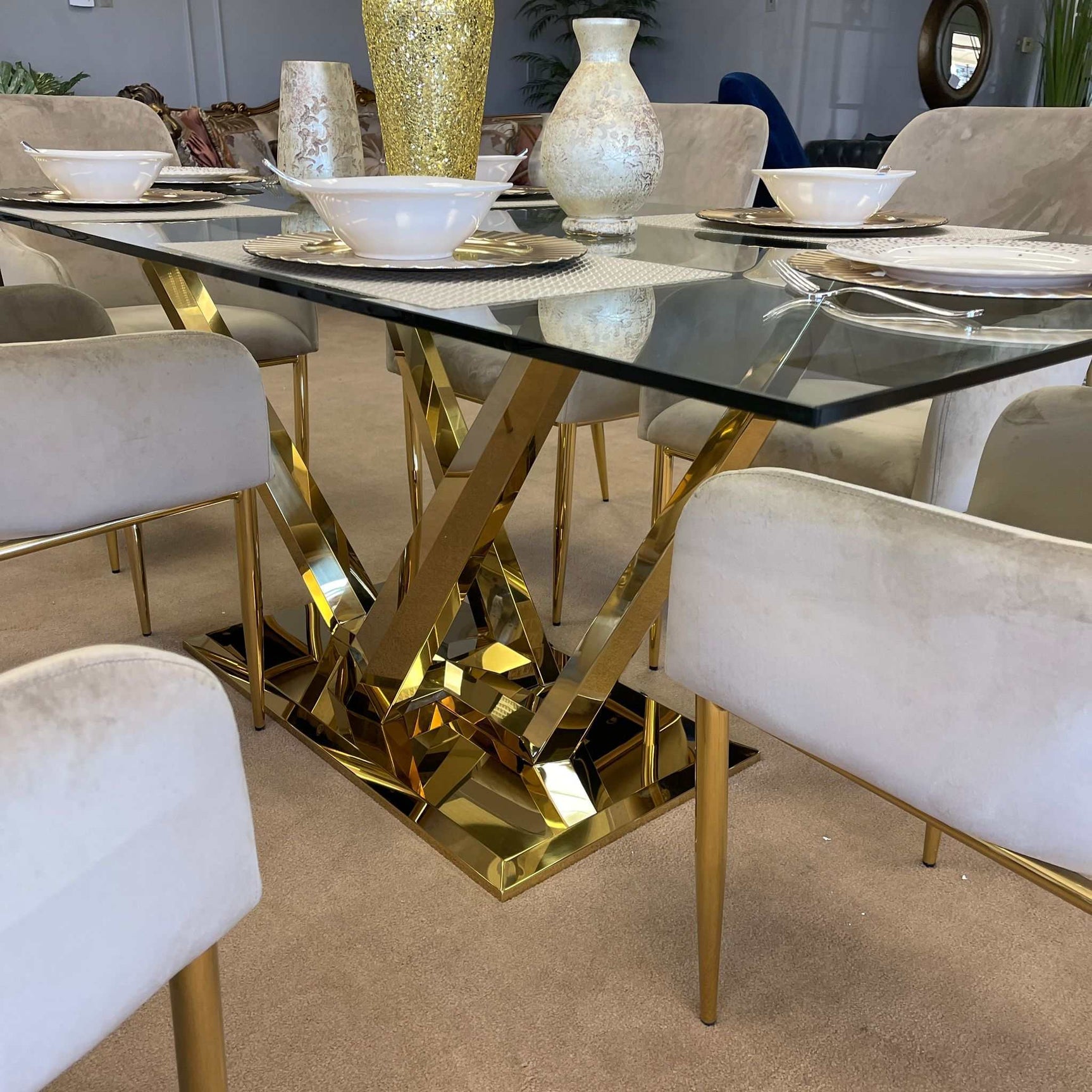 Barnard Clear Glass Top & Mirrored Gold Finish Dining Table - Ornate Home
