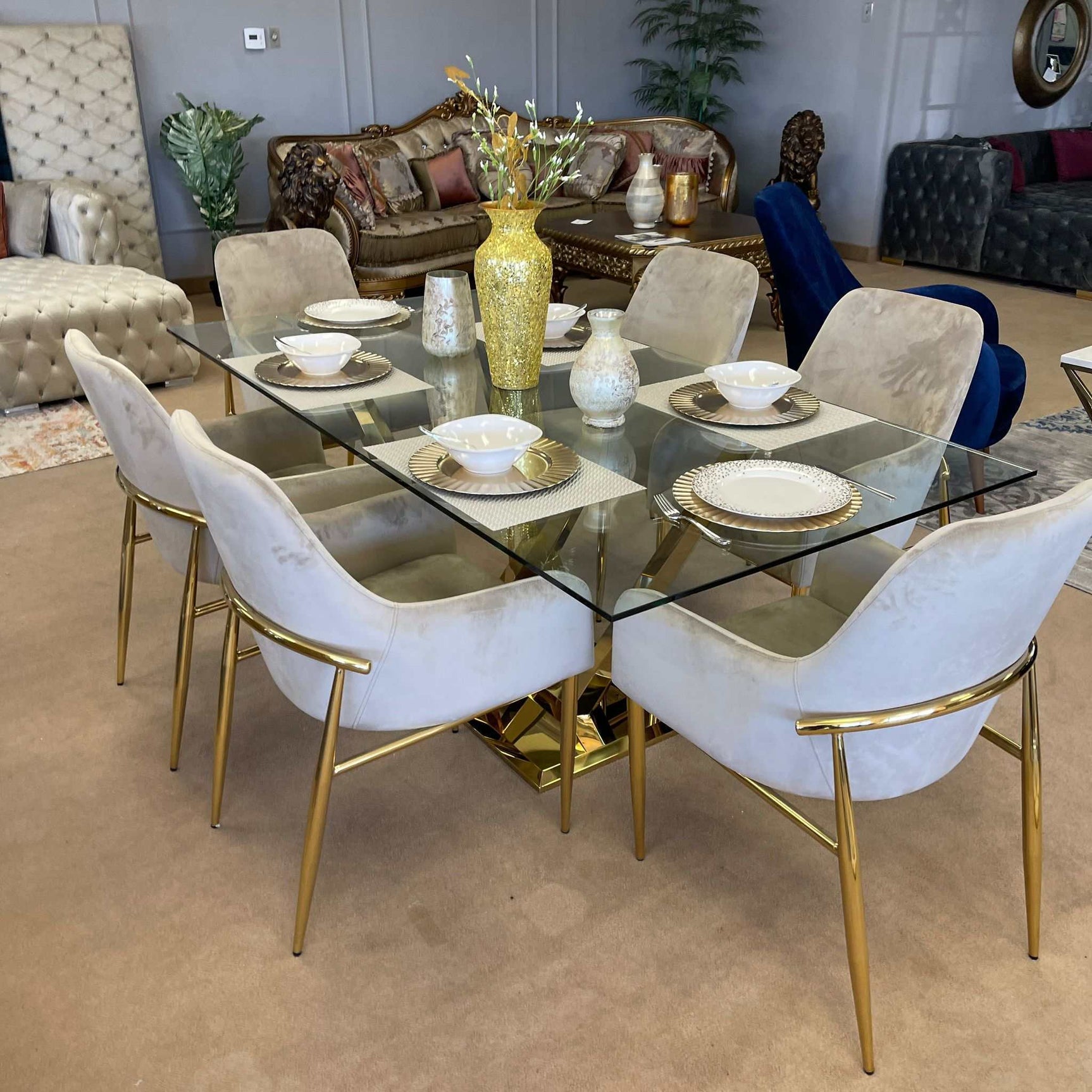 Barnard Clear Glass Top & Mirrored Gold Finish Dining Table - Ornate Home