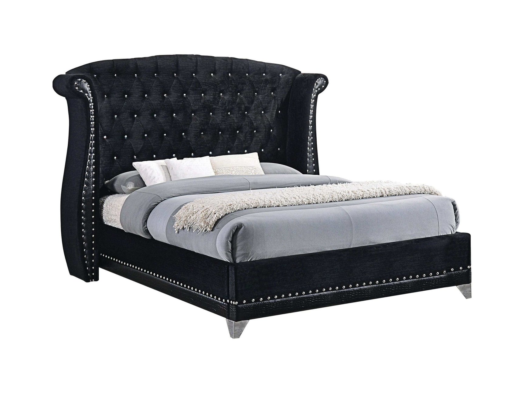Barzini Black Eastern King Panel Bed - Ornate Home