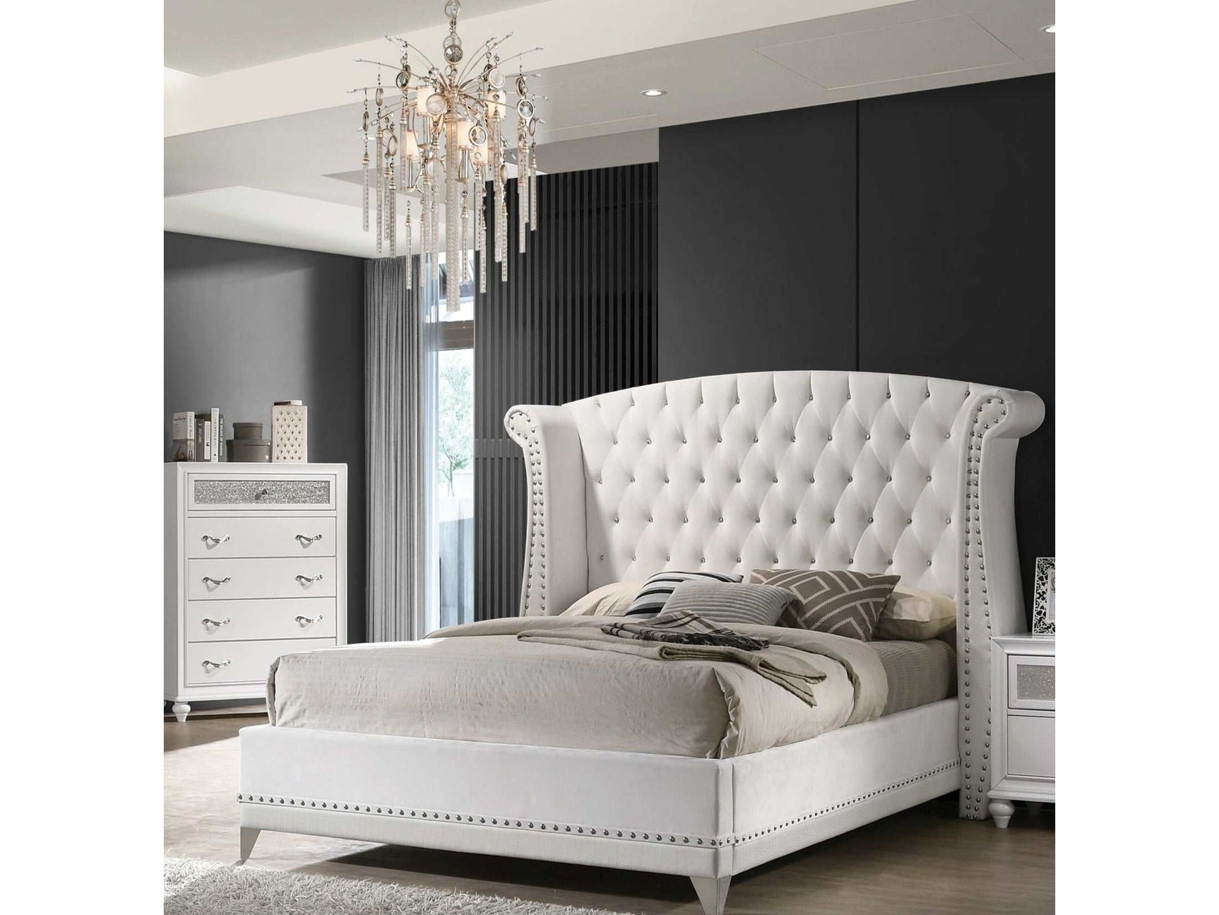 Barzini White California King Bed 4 Pc Set - Ornate Home