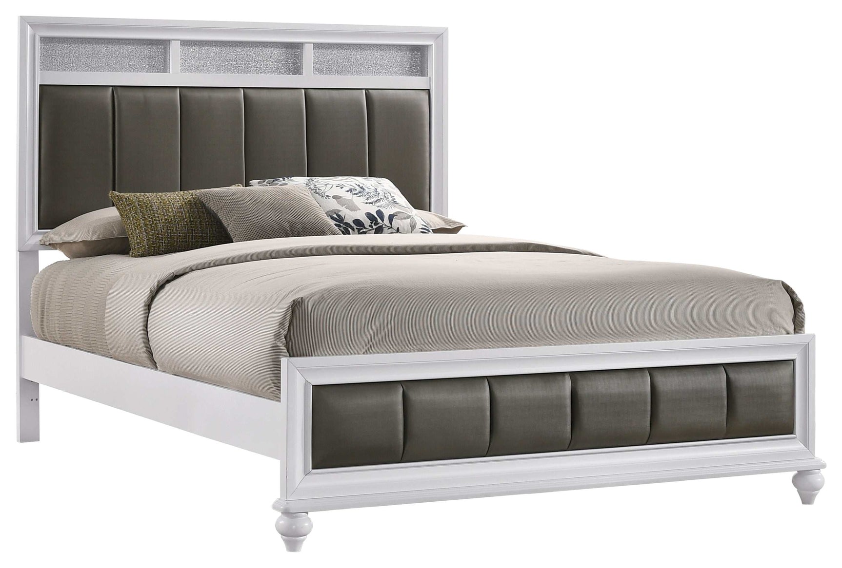 Barzini White / Grey Queen Bed 5 Pc Set - Ornate Home