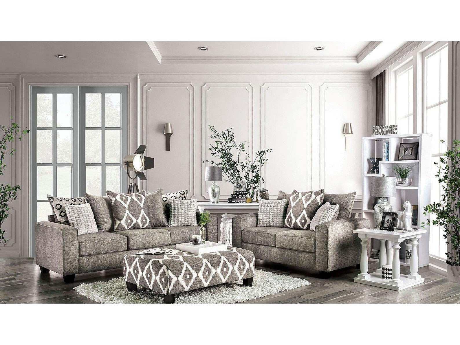 Basie Gray Stationary Sofa & Loveseat 2pc - Ornate Home