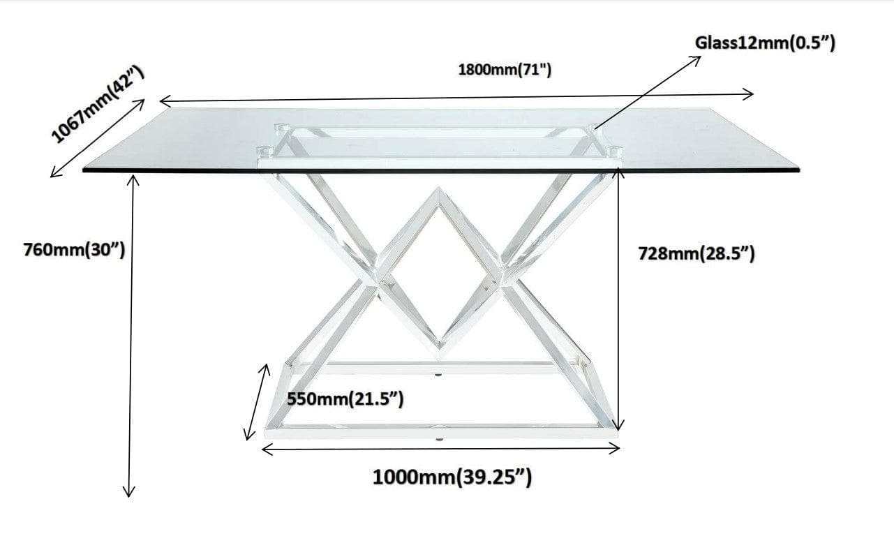 Beaufort Chrome Rectangle Glass Top Dining Table - Ornate Home