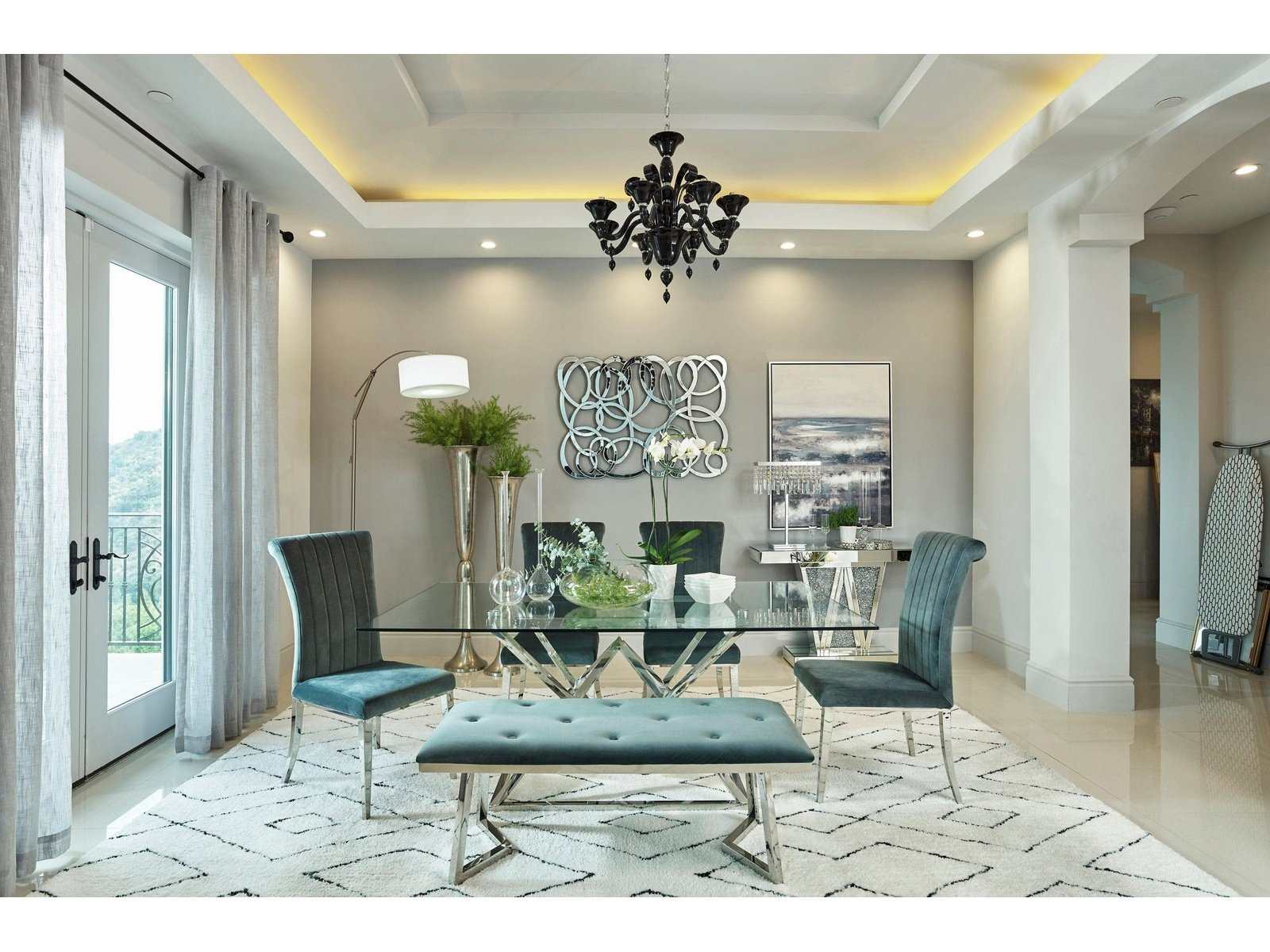 Beaufort Dark Grey & Chrome 5pc Dining Set - Ornate Home