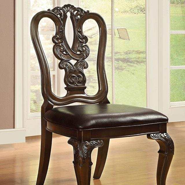 Bellagio Brown Cherry/Dark Brown Wooden/Leatherette Side Chair (Set of 2) - Ornate Home