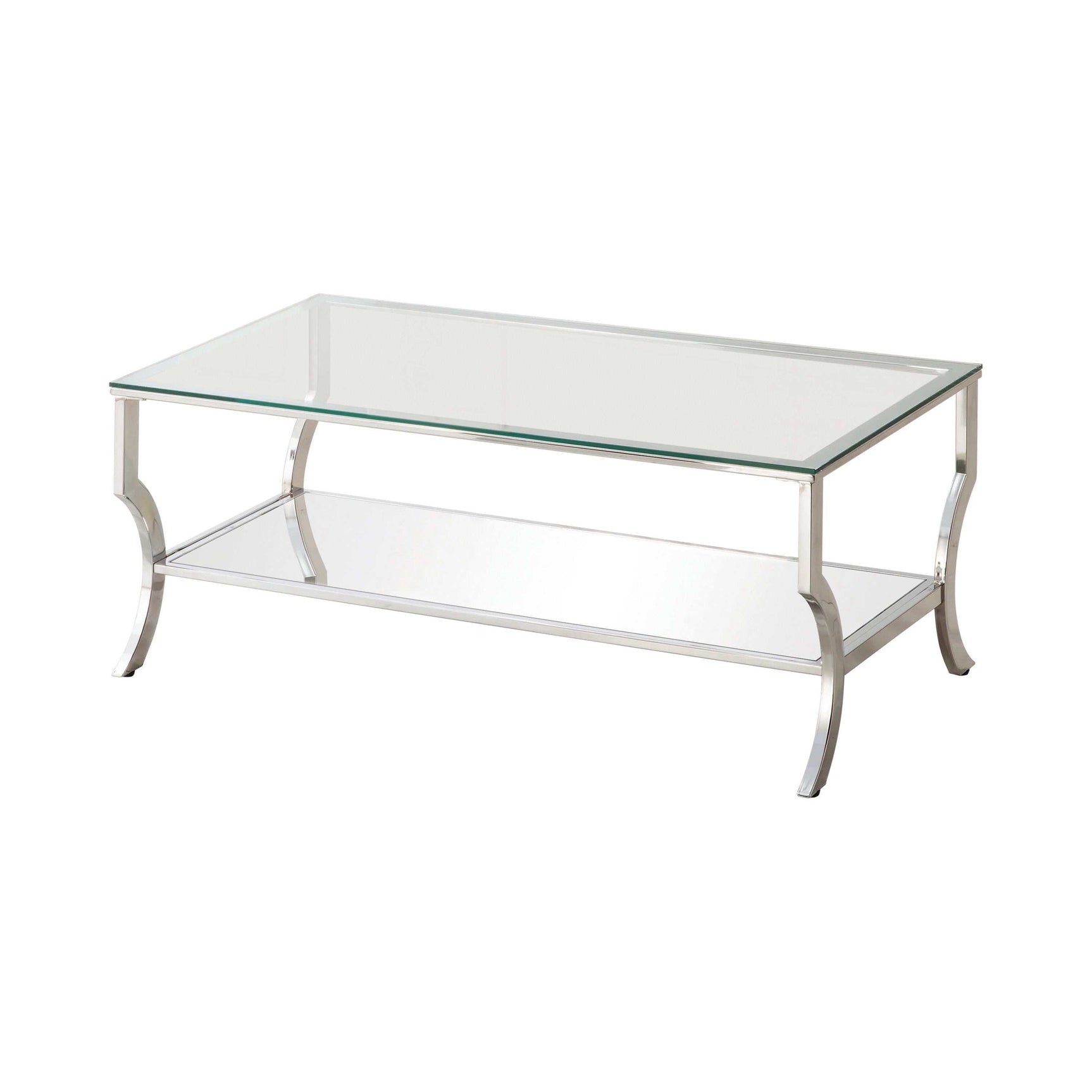 Benas Chrome Coffee Table w/ Mirrored Shelf - Ornate Home