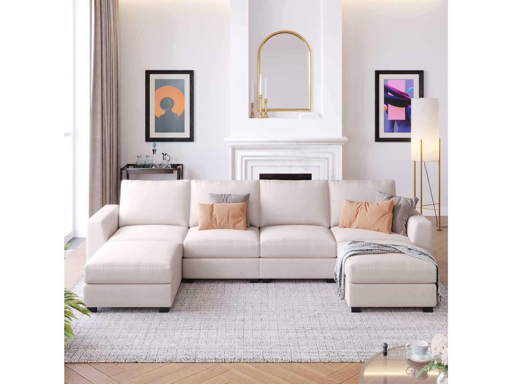 Biscar Convertible Modular Sectional Sofa Beige - Ornate Home