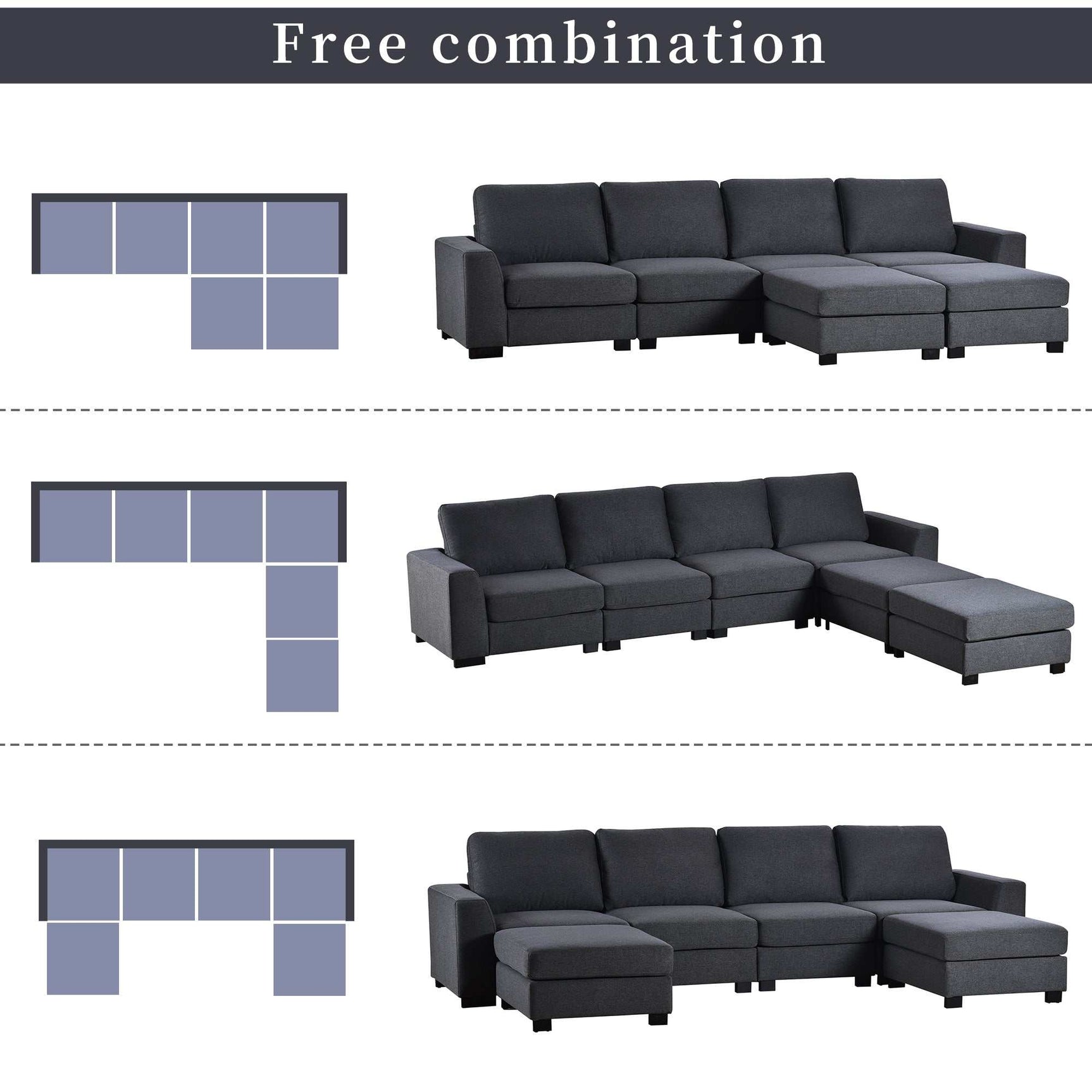 Biscar Convertible Modular Sectional Sofa Gray - Ornate Home