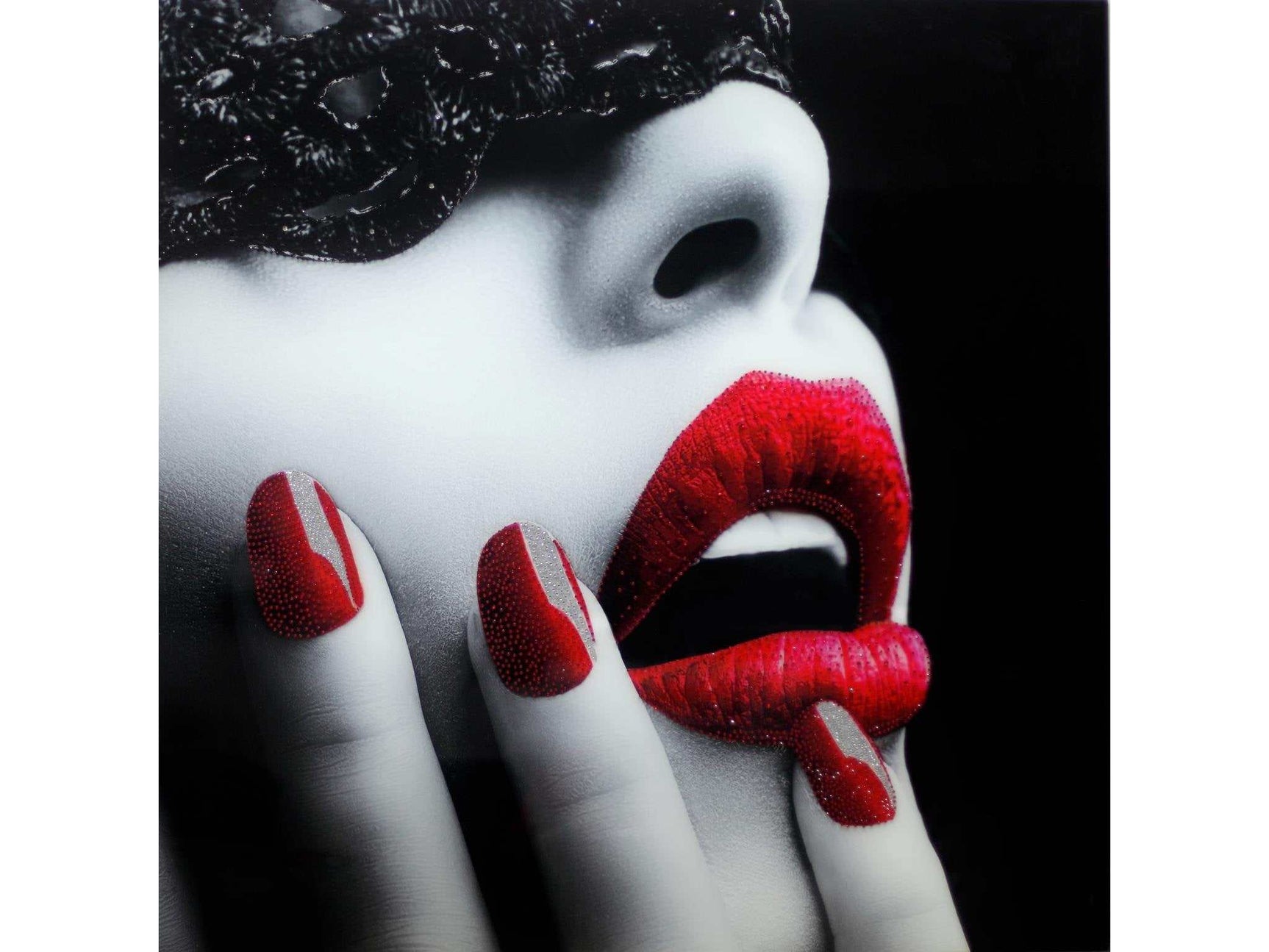 Black Lace Tempered Glass w / Foil & Rhinestones Wall ArtWall Art - Ornate Home