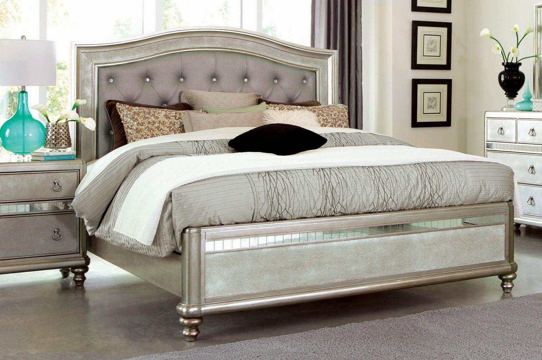 Bling Game Metallic Platinum California King Panel Bed - Ornate Home