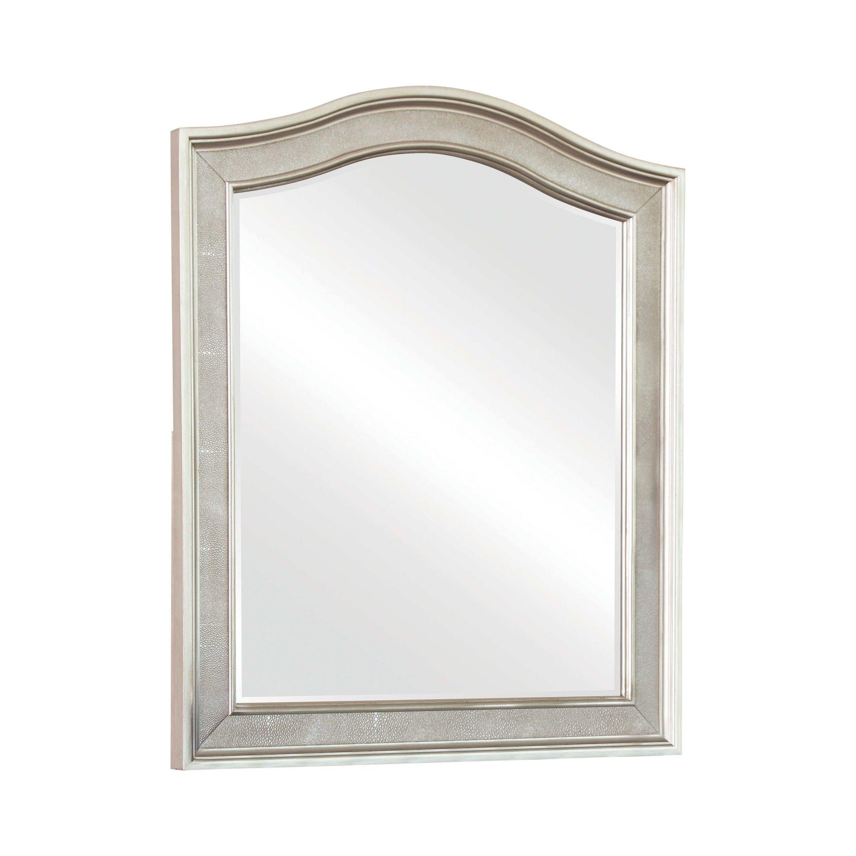 Bling Game Metallic Platinum Vanity Mirror w/ Arched Top - Ornate Home