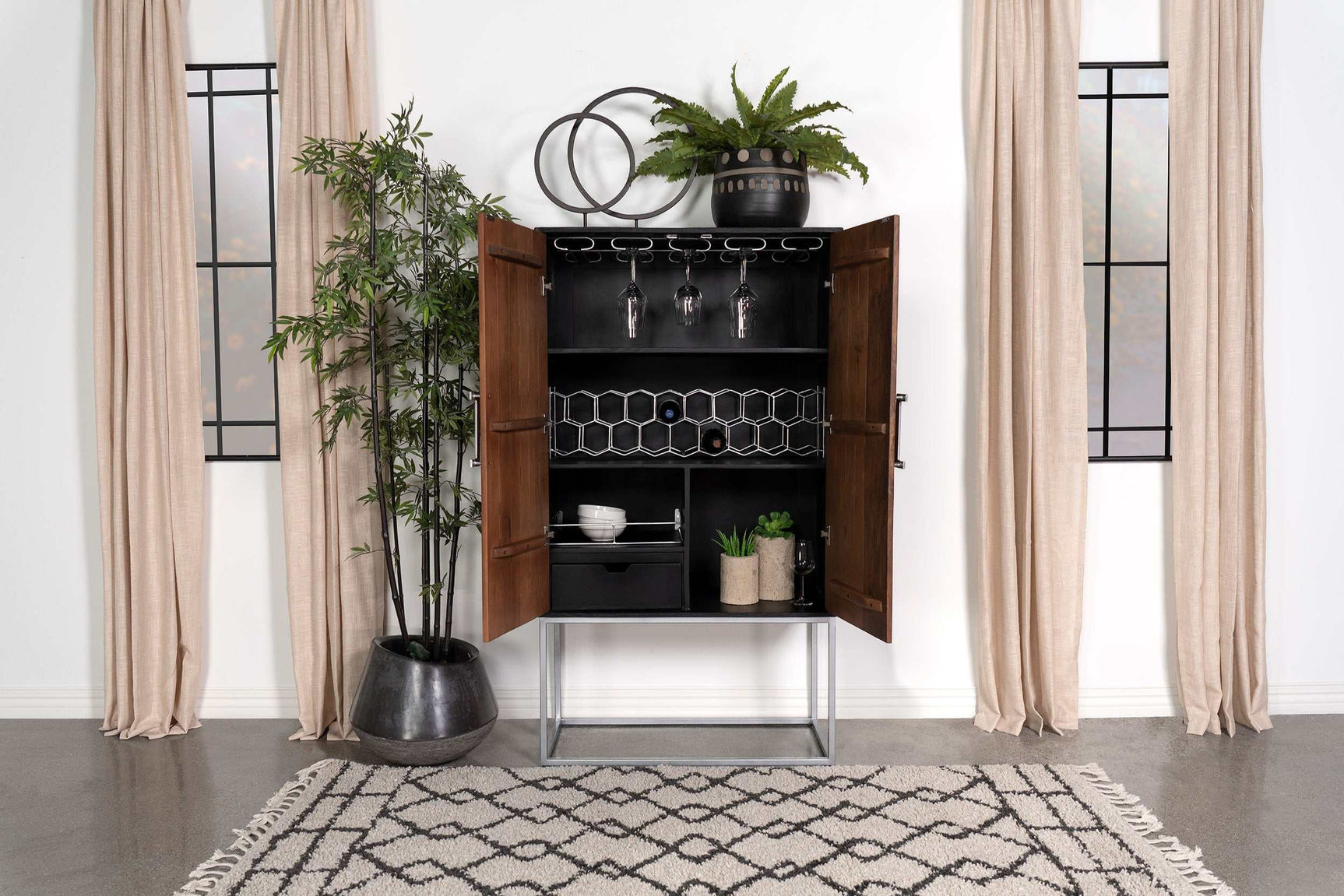 Borman Walnut / Black Bar Cabinet - Ornate Home