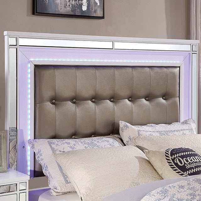 Brachium White Cal. King Bed w/ HB LED - Ornate Home