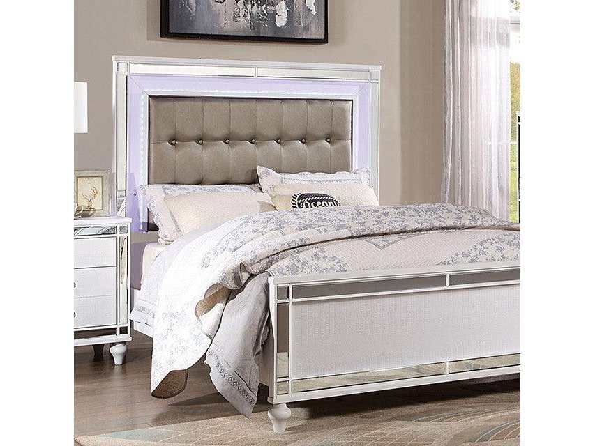 Brachium White Queen Bed w/ HB LED - Ornate Home