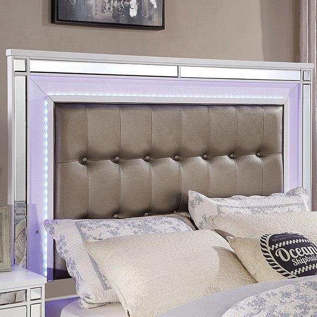 Brachium White Queen Bed w/ HB LED - Ornate Home