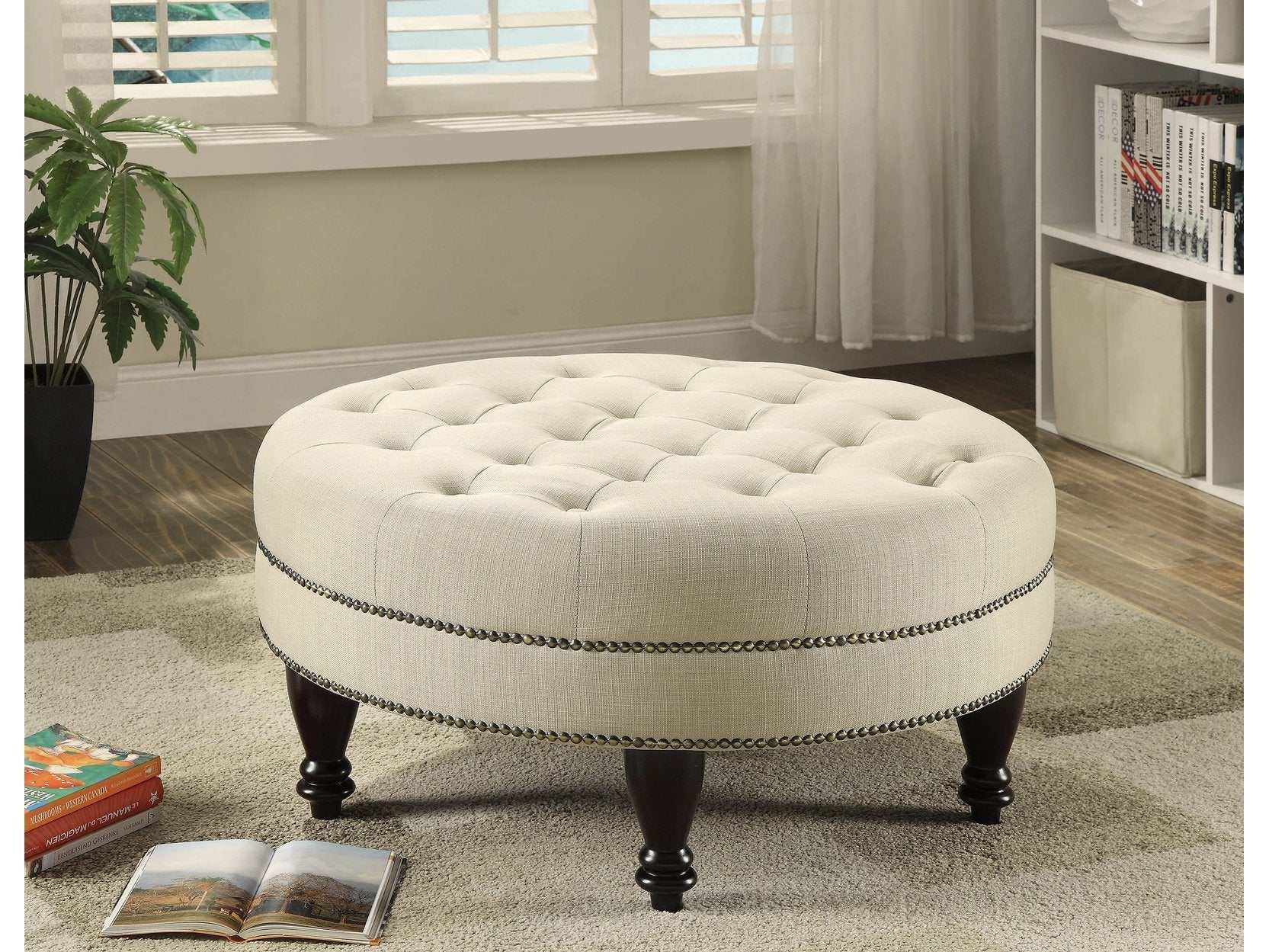 Brax Oatmeal Round Ottoman - Ornate Home
