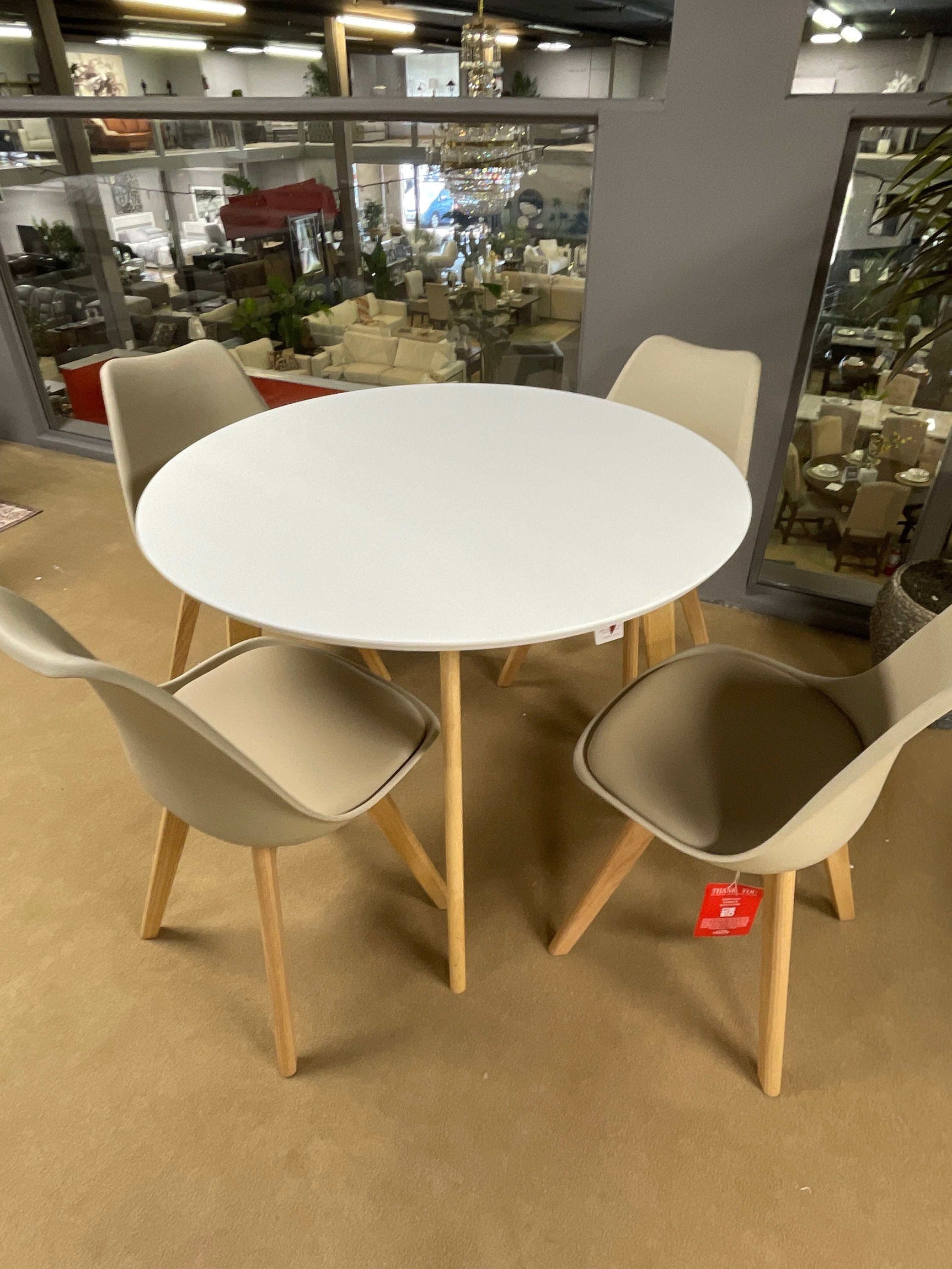 Breckenridge Matte White/Natural Oak & Tan Dining Room Set / 5pc - Ornate Home