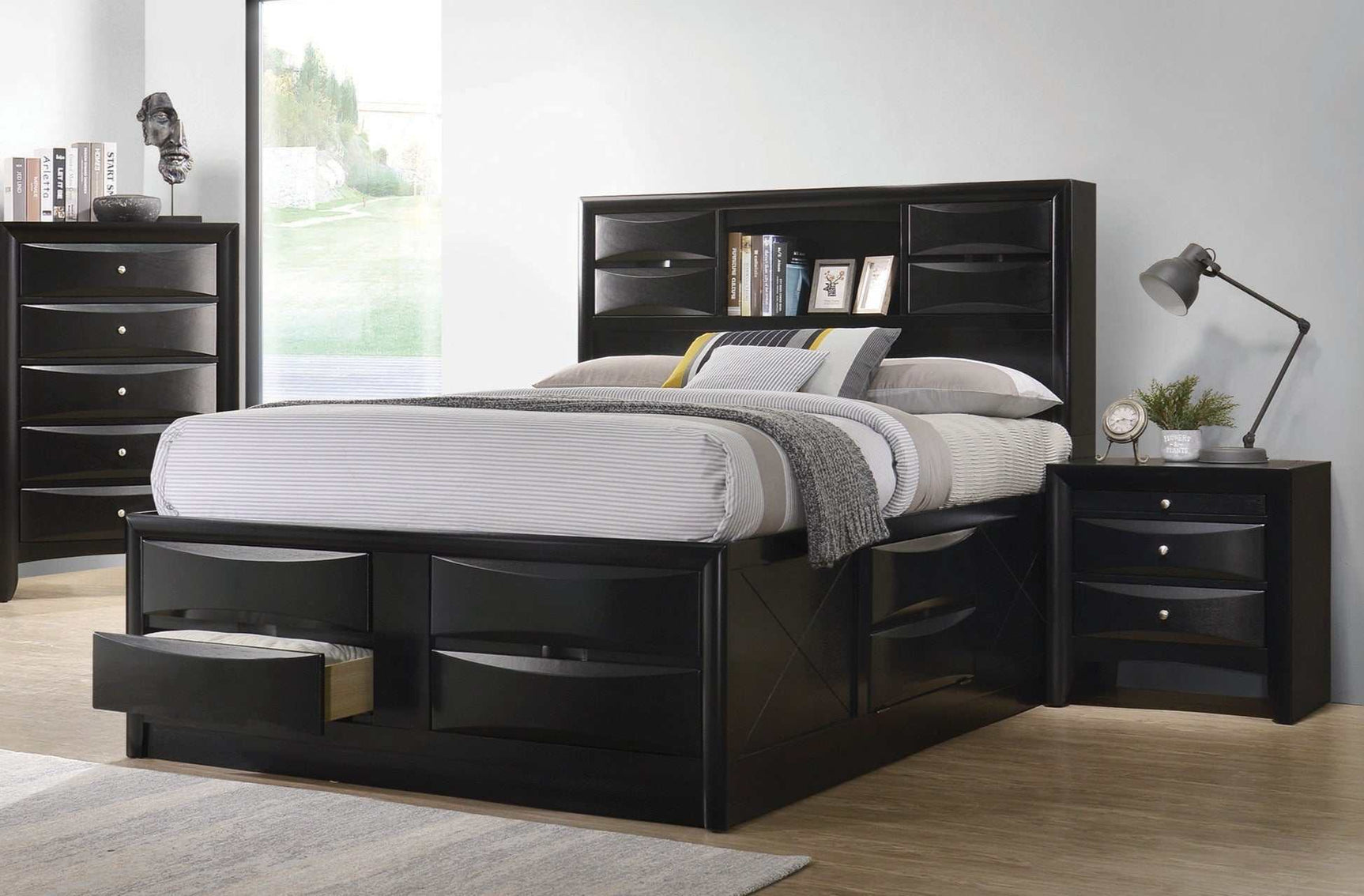 Briana Black California King Platform Bed w/ Storage - Ornate Home