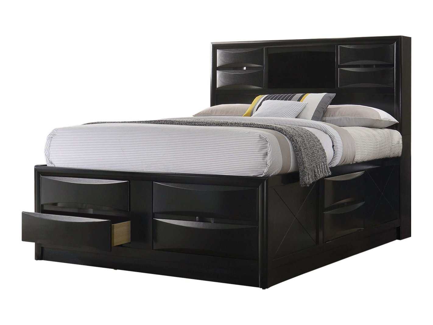 Briana Black California King Platform Bed w/ Storage - Ornate Home