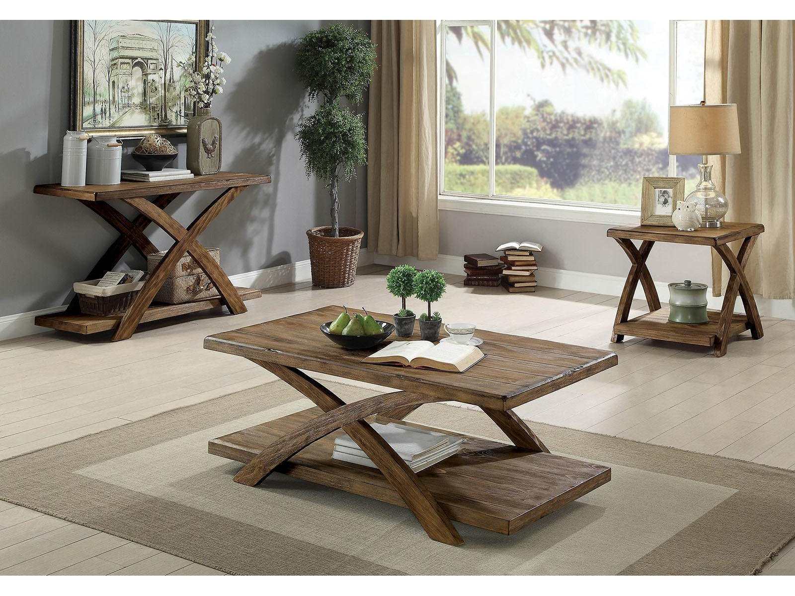 Bryanna Antique Light Oak 3pc Coffee Table Set - Ornate Home