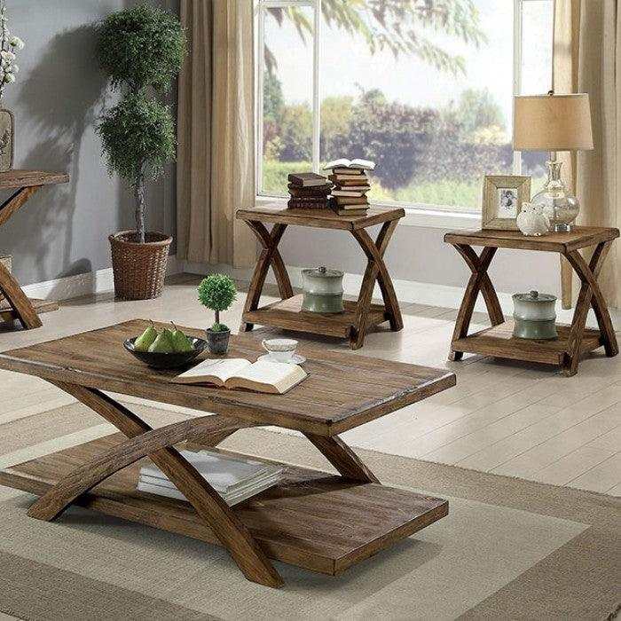 Bryanna Antique Light Oak 3pc Coffee Table Set - Ornate Home