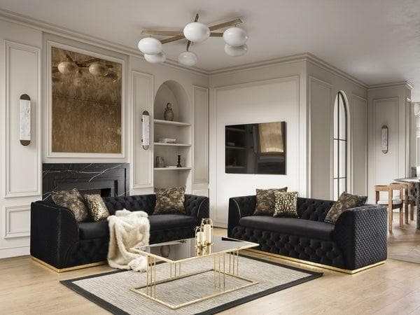 Buena Black Velvet Sofa & Loveseat / 2pc - Ornate Home
