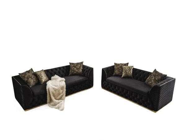 Buena Black Velvet Sofa & Loveseat / 2pc - Ornate Home