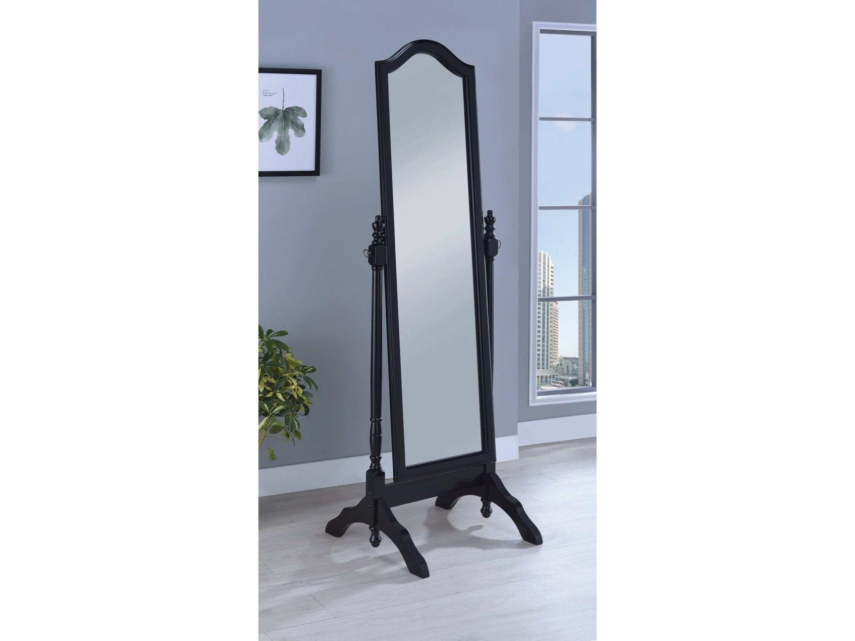 Cabot Black Cheval Mirror w/ Arched Top - Ornate Home