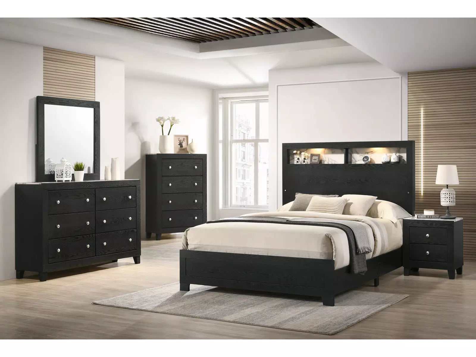 Cadence Black LED Panel Bedroom Set - Ornate Home