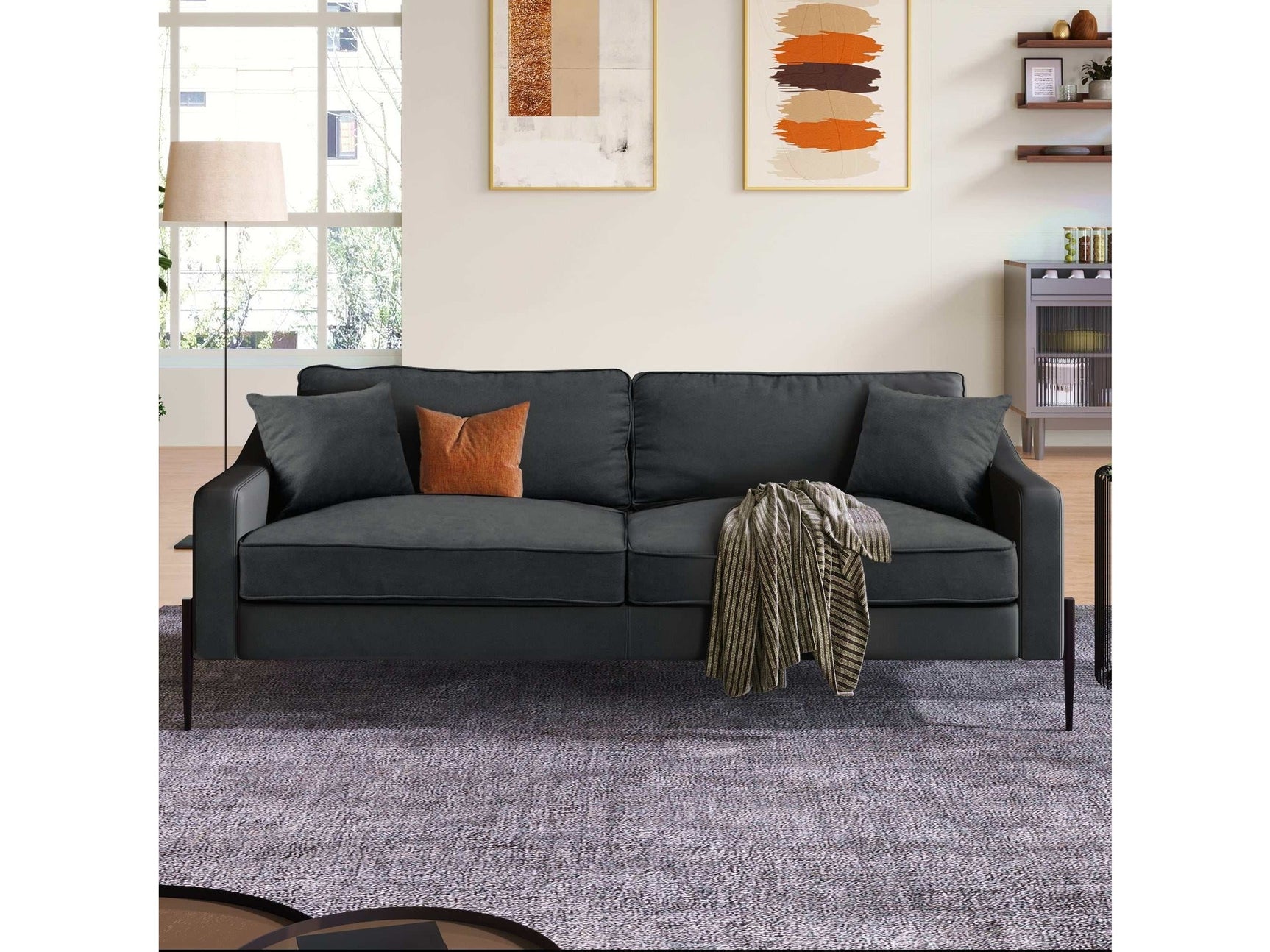Calaveras Modern Loveseat with Iron Legs Dark Gray - Ornate Home